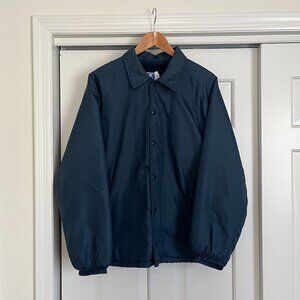 Vintage Blue Nylon Champion Fleece Lined Coach Baseball Snap Jacket Men's L